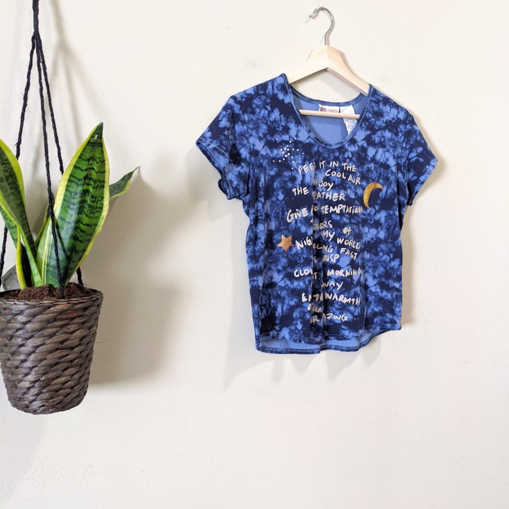 Faded Glory Vintage Blue Tie Dye Sun Moon Top - Picture 2 of 6